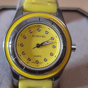🦋 Rumours Silver/Yellow Silicone Women's Watch